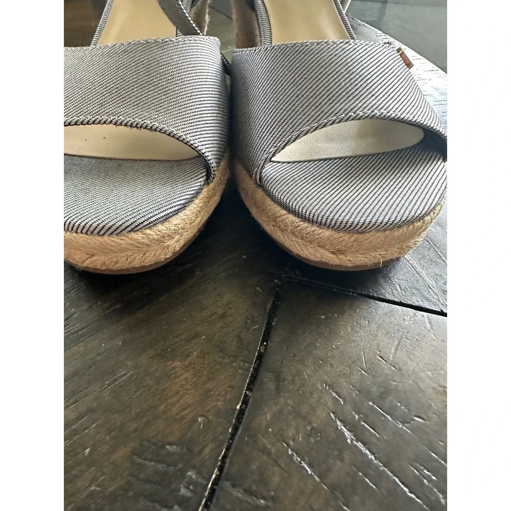 Tommy Hilfiger Gallie3 Blue Pinstripe Espadrille Wedge Sandals Womens 8.5M